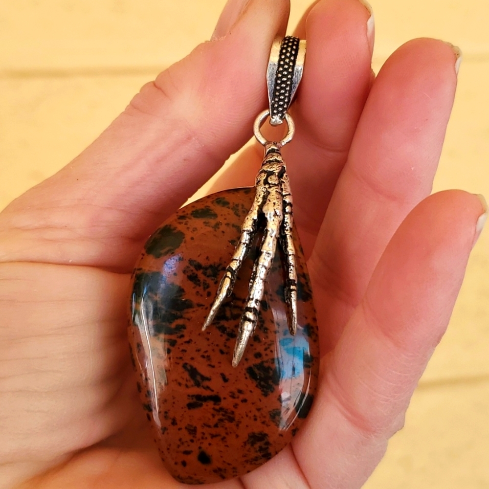 New Mahogany Obsidian 925 Silver Claw Foot Pendant.